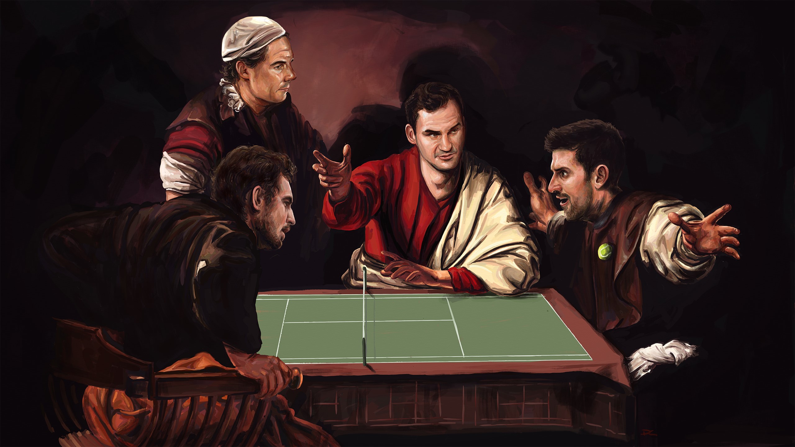 Last Supper at the top table: (clockwise, from bottom left) Murray, Nadal, Federer, Djokovic