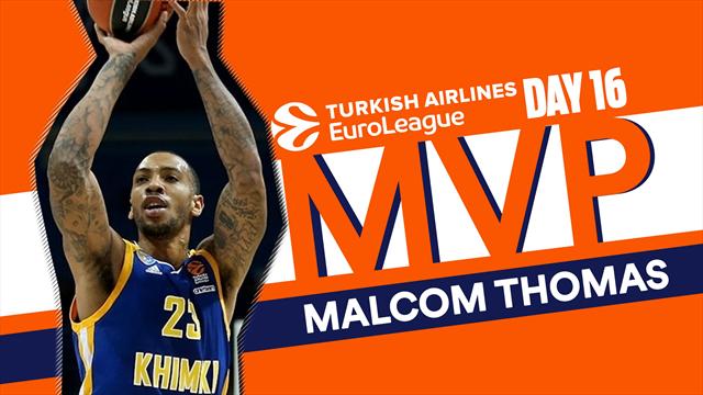 Malcom Thomas MVP della 16a giornata di Eurolega: una gara da ricordare Malcom Thomas MVP della 16a giornata di Eurolega: una gara da ricordare