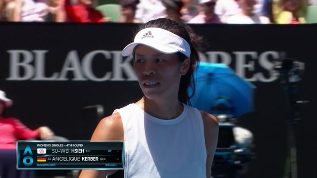Hsieh clinches first set with lucky net cord Hsieh clinches first set with lucky net cord