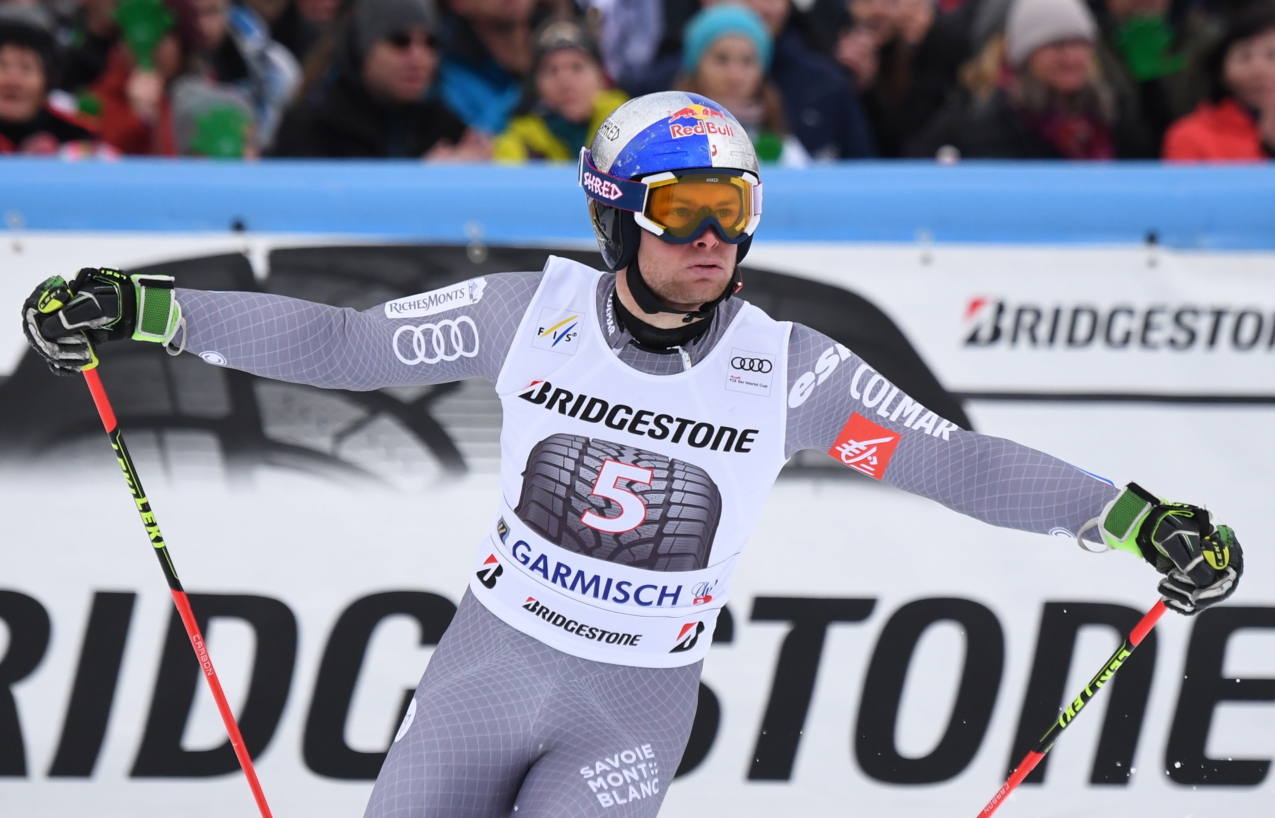 Alexis Pinturault est déçu après sa 9e place au géant de Garmisch-Partenkirchen, le 28 janvier 2018