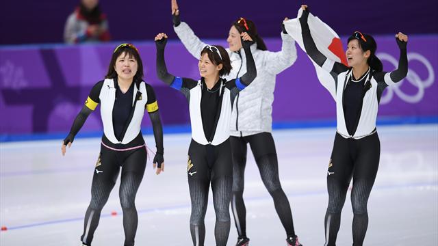Kadınlar sürat pateni takım takipte Japonya'dan olimpiyat rekoru