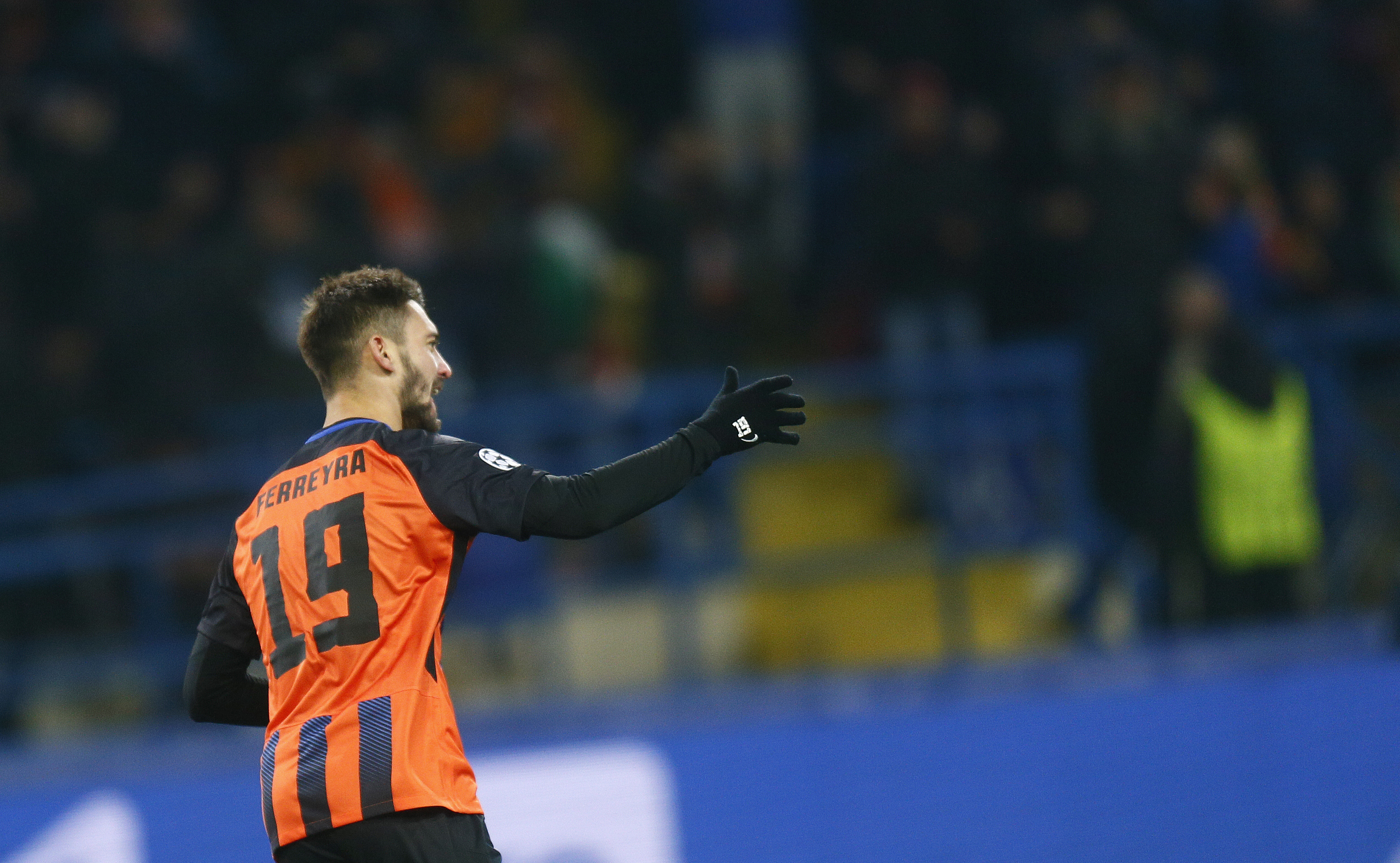 Facundo Ferreyra celebrates scoring Shakhtar’s equaliser (Efrem Lukatsky/AP)