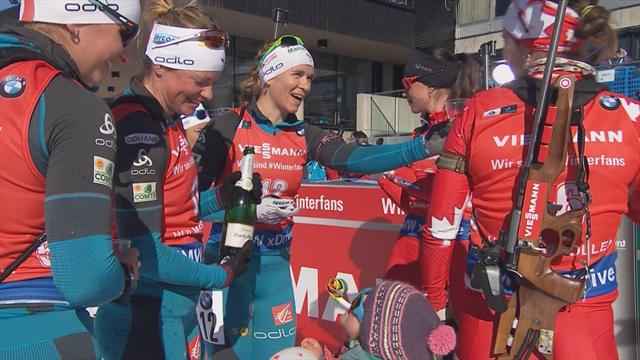 Sourires, cotillons et champagne : revivez l'arrivée de la dernière course de Marie Dorin-Habert Sourires, cotillons et champagne : revivez l'arrivée de la dernière course de Marie Dorin-Habert