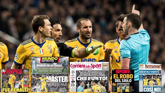 'Robo del siglo' o 'Máster en arbitraje', las portadas tras el polémico final del Madrid-Juventus 'Robo del siglo' o 'Máster en arbitraje', las portadas tras el polémico final del Madrid-Juventus