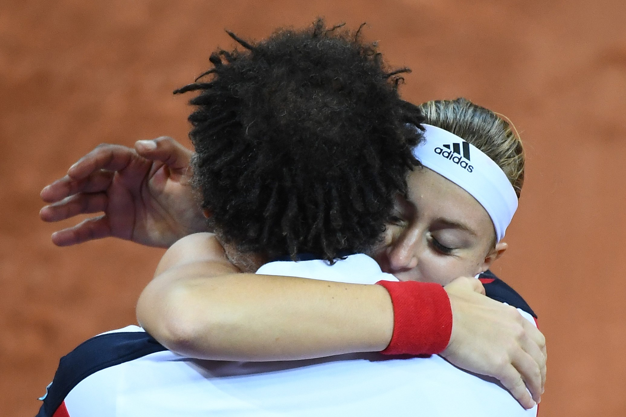 Yannick Noah et Kristina Mladenovic lors de France / Etats-Unis en Fed Cup