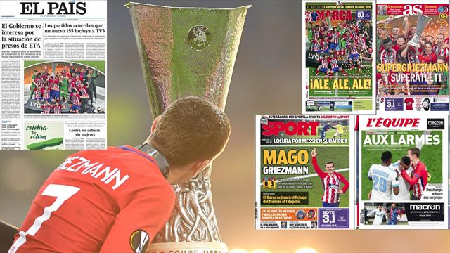 Las portadas encumbran a Griezmann tras una nueva hazaña europea del Atleti Las portadas encumbran a Griezmann tras una nueva hazaña europea del Atleti