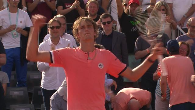 Rafael Nadal practices with ball boy after winning French Open match
