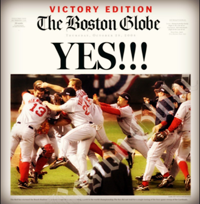 La Une du Boston Globe après le sacre des Red Sox en 2004.