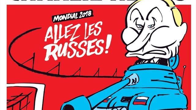 Путин попал на обложку Charlie Hebdo в образе танкиста, который целится в футбольные ворота