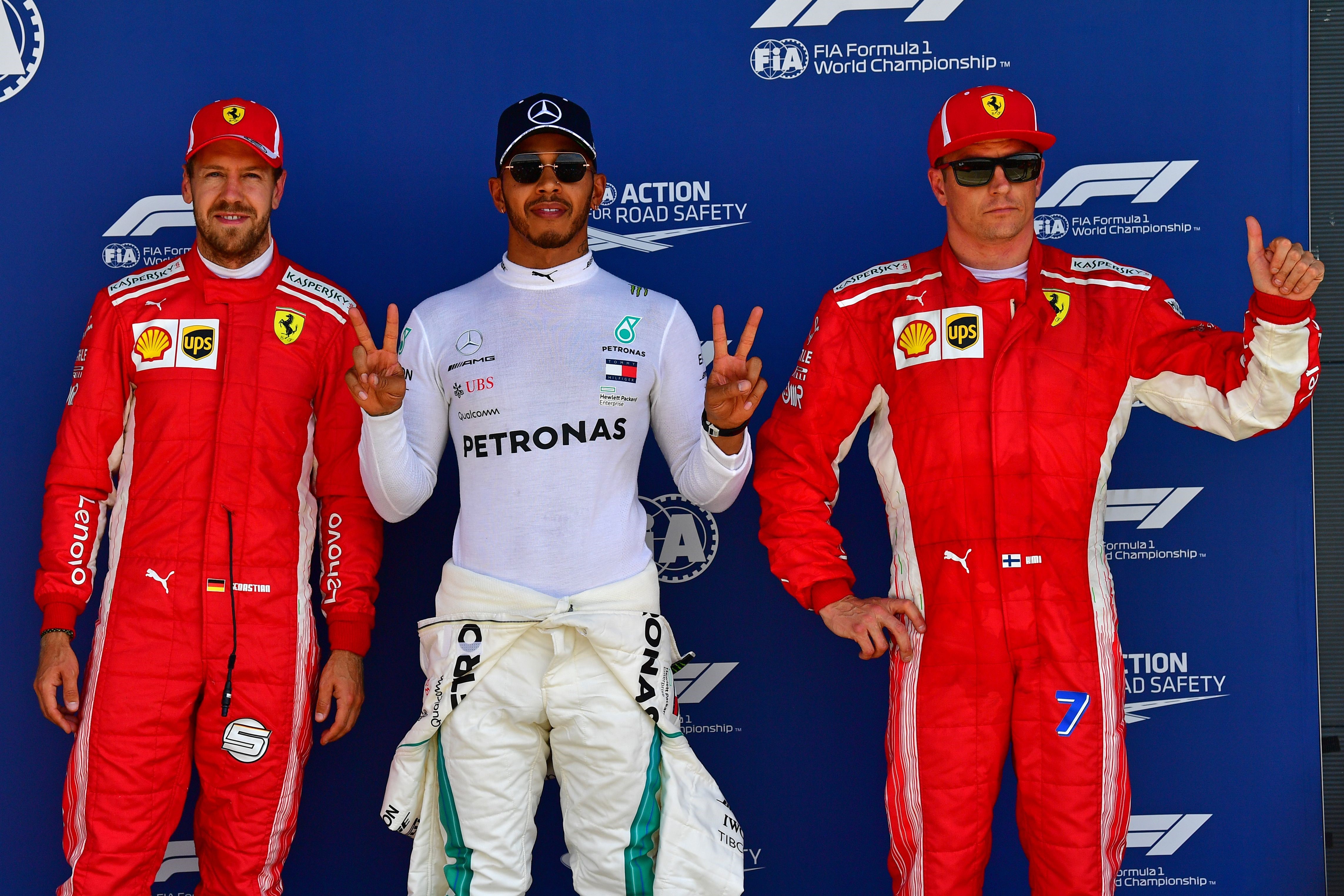 Lewis Hamilton (Mercedes), Sebastian Vettel et Sebastian Vettel (Ferrari) au Grand Prix de Grande-Bretagne 2018