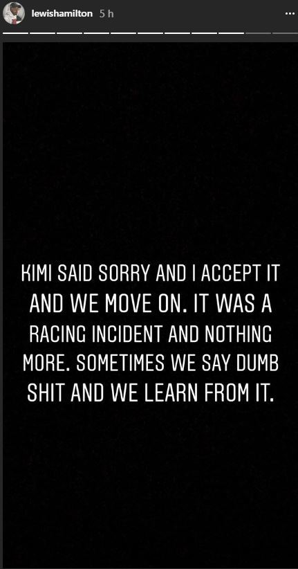 Lewis Hamilton Instagram story su Kimi Raikkonen