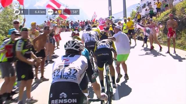 Fan lunges for Chris Froome on Alpe d'Huez Fan lunges for Chris Froome on Alpe d'Huez