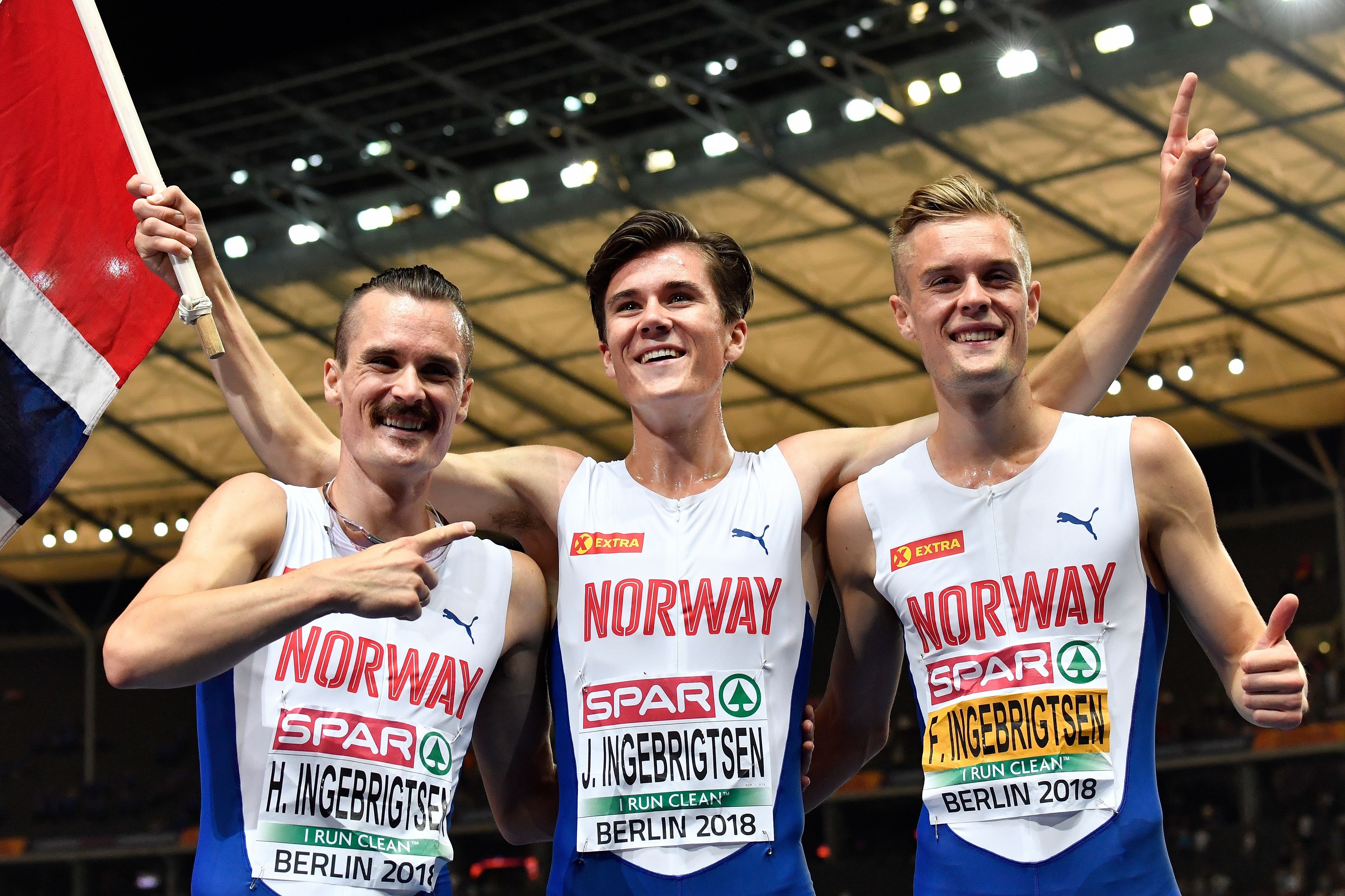 Jakob Ingebrigtsen (centre), with brothers Filip (right) and Henrik