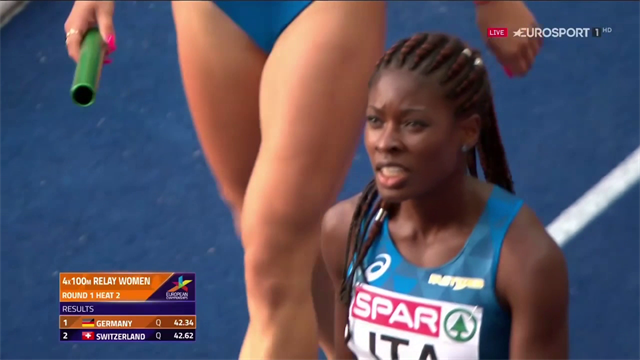 Audrey Alloh trascina l'Italia in finale nella 4x100 femminile Audrey Alloh trascina l'Italia in finale nella 4x100 femminile