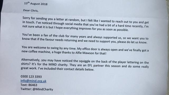 La lettera del dirigente del Barnsley al tifoso depresso: "Il mio ufficio è sempre aperto per te"