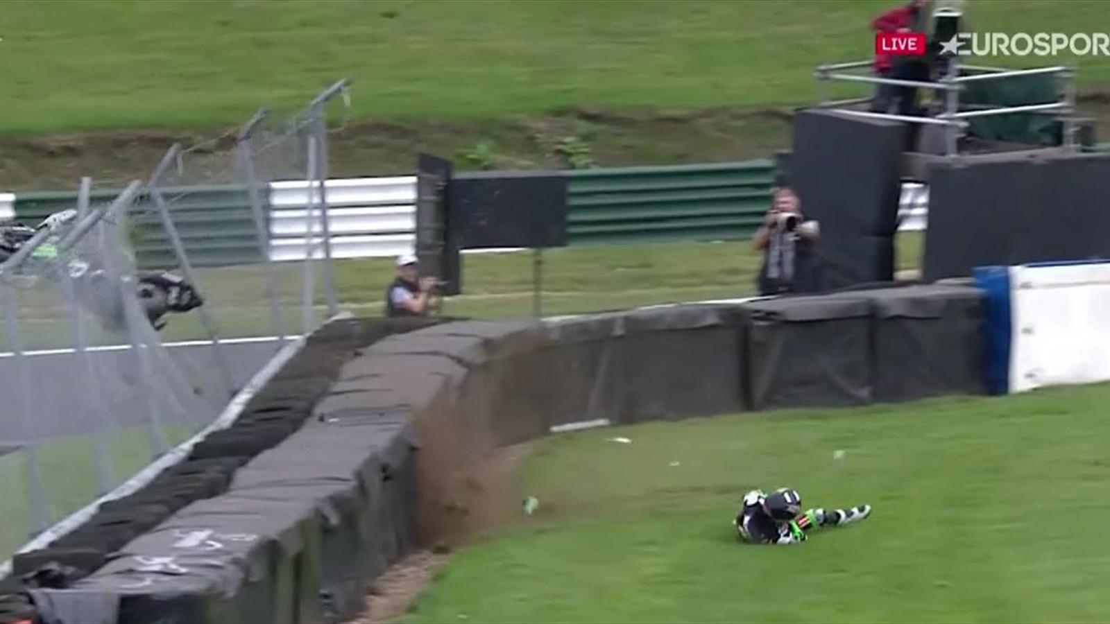 VIDEO BSB Danny Buchan crashes, bike leaps 15ft into fence Video