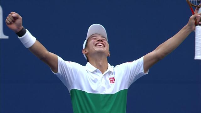 Höjdpunkter: Nishikori till semifinal efter hård femsetare Höjdpunkter: Nishikori till semifinal efter hård femsetare