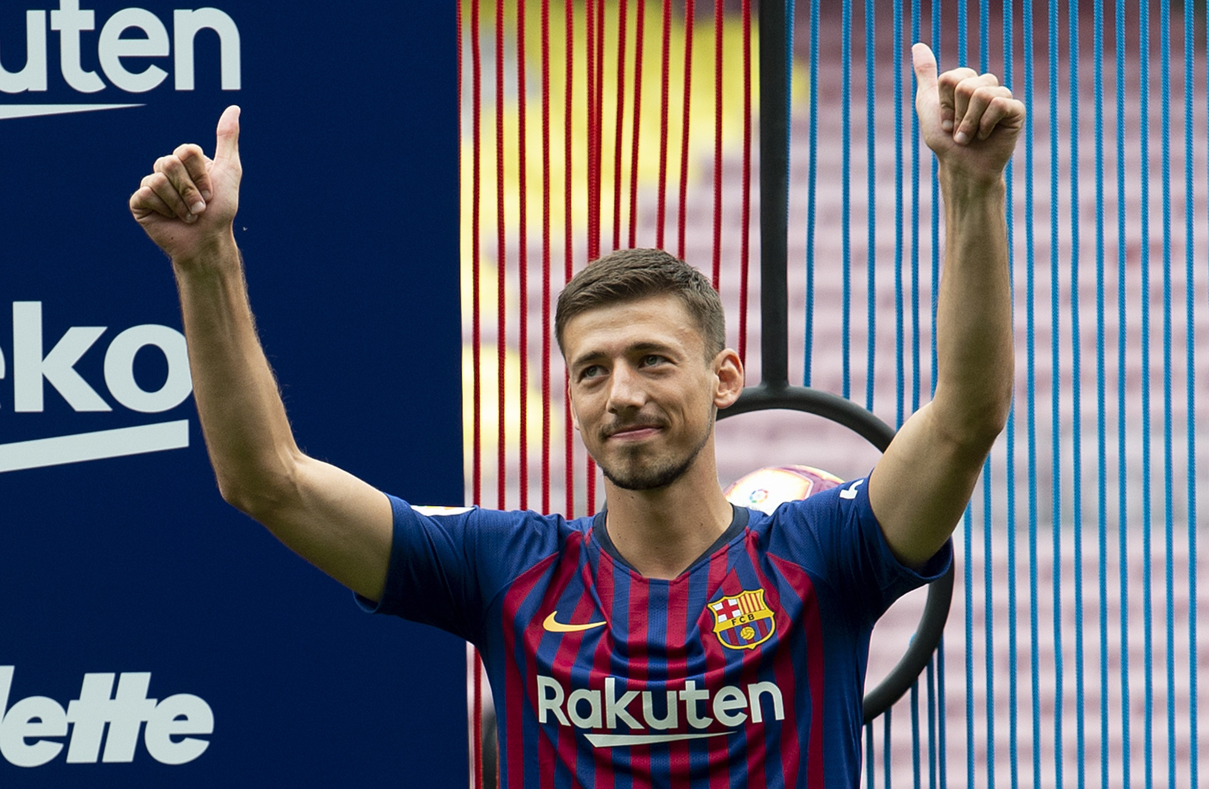 Clément Lenglet lors de sa présentation par le FC Barcelone le 13 juillet 2018