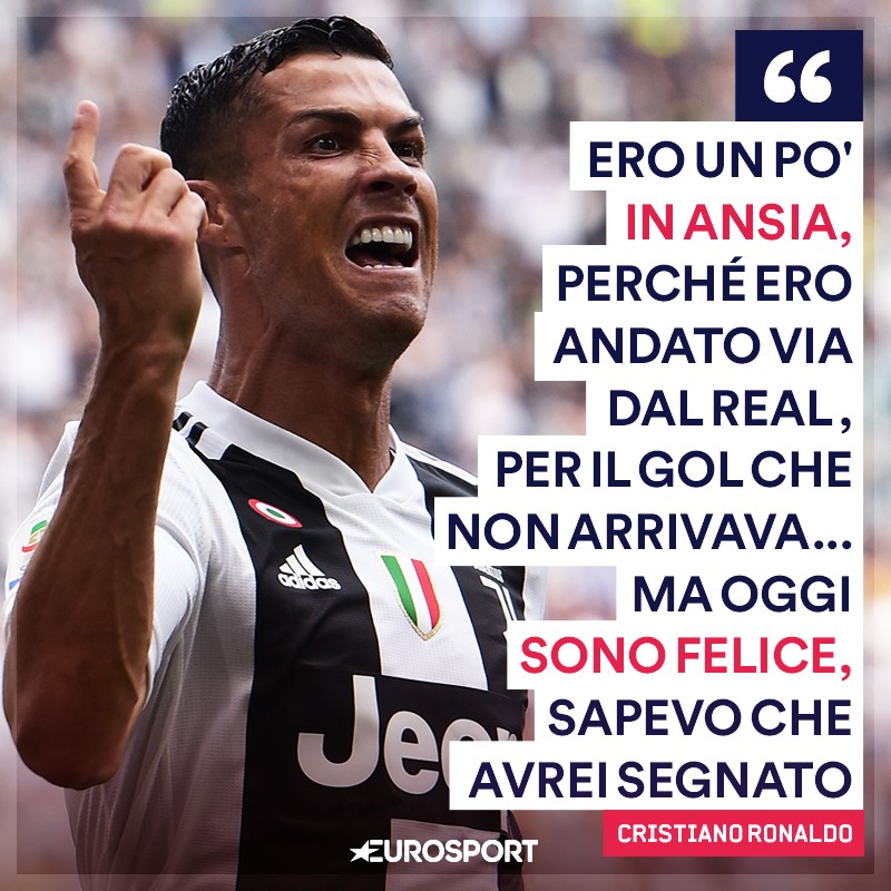 La gioia di Cristiano Ronaldo dopo la doppietta segnata in Juventus-Sassuolo