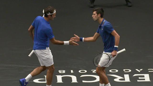 Djokovic and Federer play doubles for Europe - Laver Cup 2018 highlights Djokovic and Federer play doubles for Europe - Laver Cup 2018 highlights