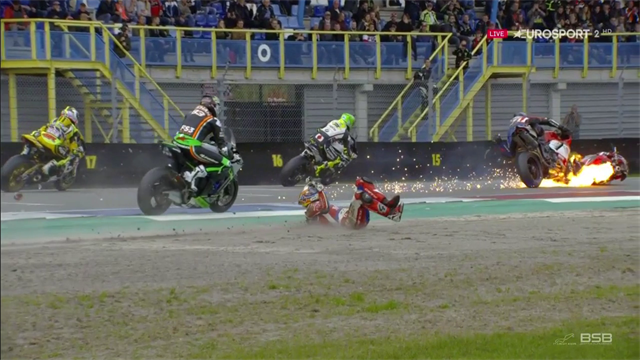 Spectacular fiery crash brings down Linfoot and Bridewell Spectacular fiery crash brings down Linfoot and Bridewell