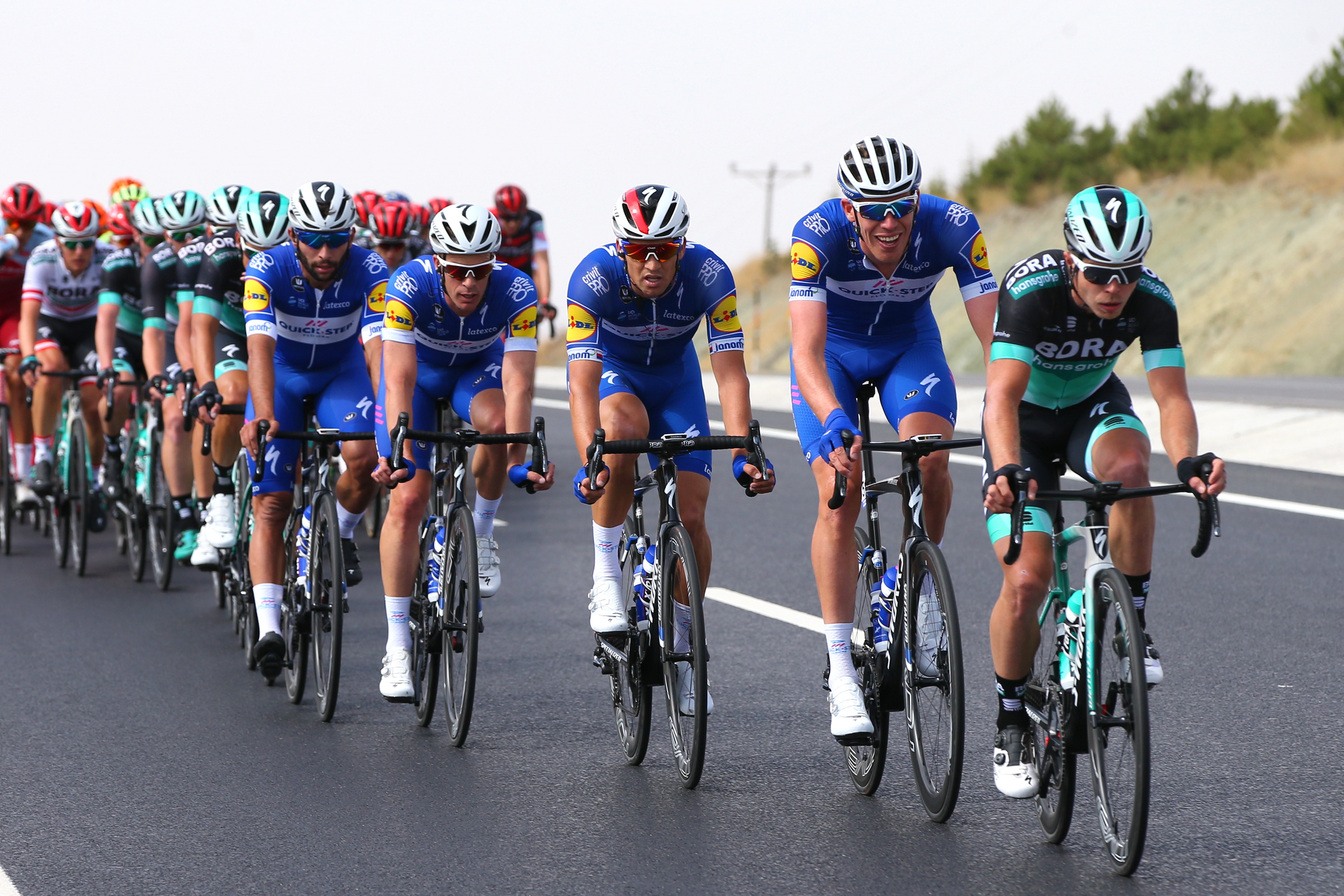 Juraj Sagan of Slovakia and Team Bora-Hansgrohe / Tim Declercq of Belgium and Team Quick Step Floors / Zdenek Stybar of Czech Republic and Team Quick Step Floors / Iljo Keisse of Belgium and Team Quick Step Floors / Fernando Gaviria of Colombia and Team Q