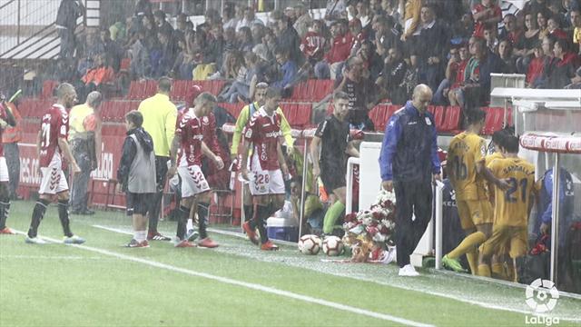 El Nástic-Alcorcón se suspende por la lluvia y se reanudará este lunes a las 16:00 (0-3)