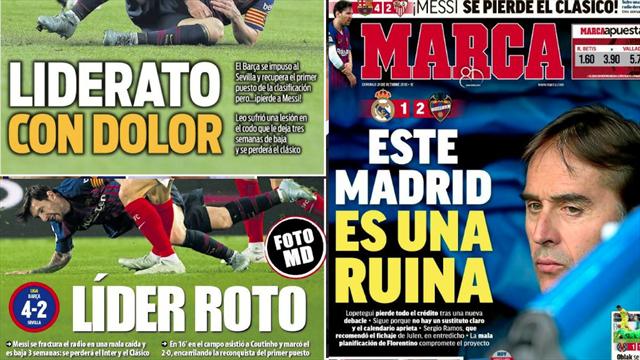 La "ruina" del Real Madrid y la lesión de Messi, las portadas de este domingo La "ruina" del Real Madrid y la lesión de Messi, las portadas de este domingo