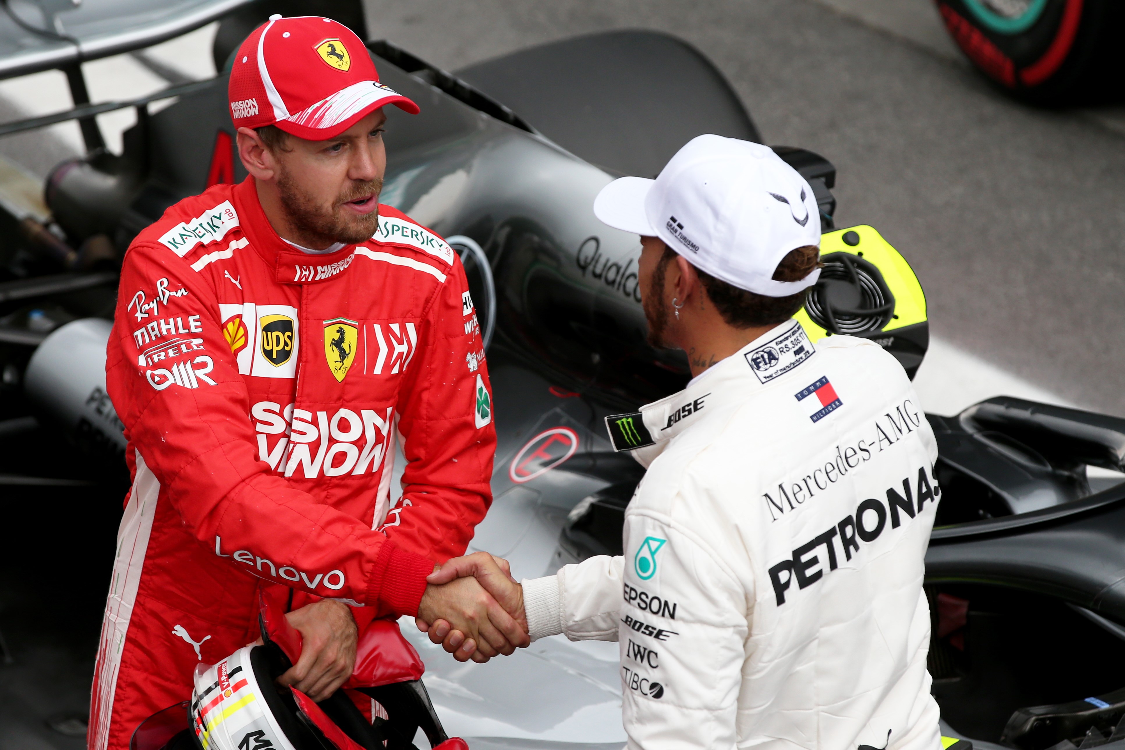 Sebastian Vettel (Ferrari) et Lewis Hamilton (Mercedes) au Grand Prix du Brésil 2018