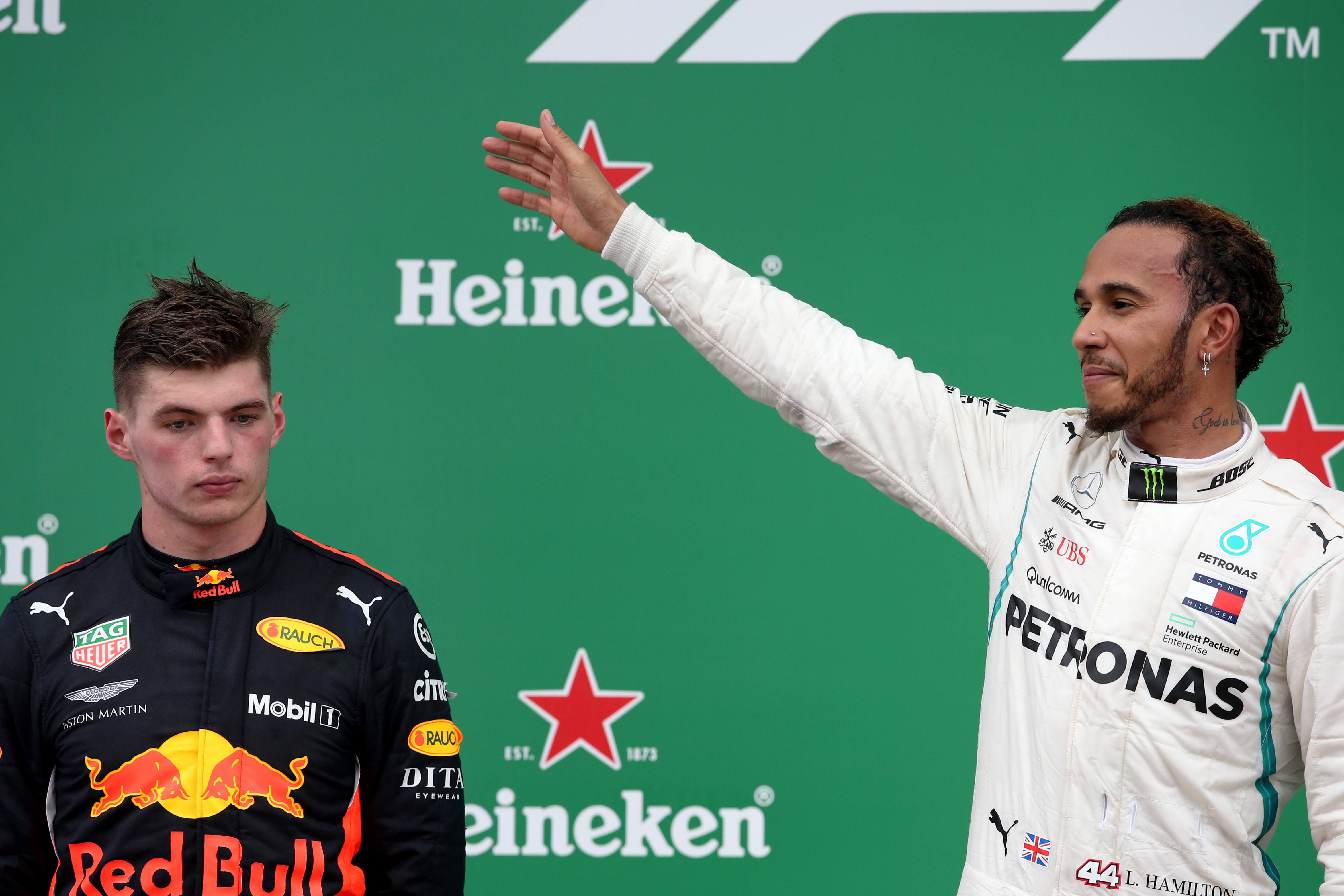 Max Verstappen (Red Bull) et Lewis Hamilton (Mercedes) au Grand Prix du Brésil 2018