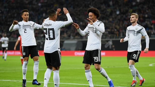 Sane scores his first international goal as Germany put three past Russia