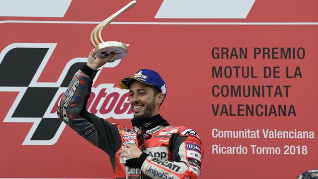 Dovizioso trionfa a Valencia! Rossi scivola a 5 giri dalla fine e chiude 13°. Marquez e Viñales out