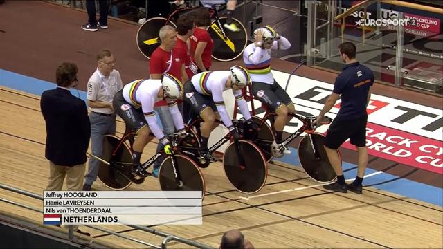 Grote klasse | Nederlandse baanwielrenners oppermachtig op teamsprint in Berlijn Grote klasse | Nederlandse baanwielrenners oppermachtig op teamsprint in Berlijn