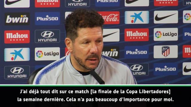Libertadores - Simeone : "J'espère que ce sera un match pacifique" Libertadores - Simeone : "J'espère que ce sera un match pacifique"