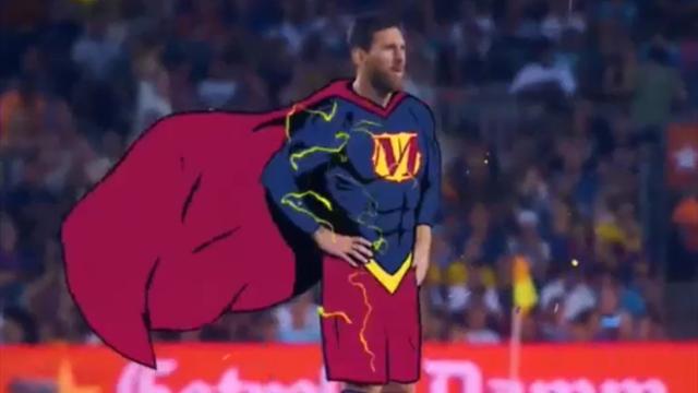 El Barça recrea a Messi como superhéroe por su quinta Bota de Oro El Barça recrea a Messi como superhéroe por su quinta Bota de Oro