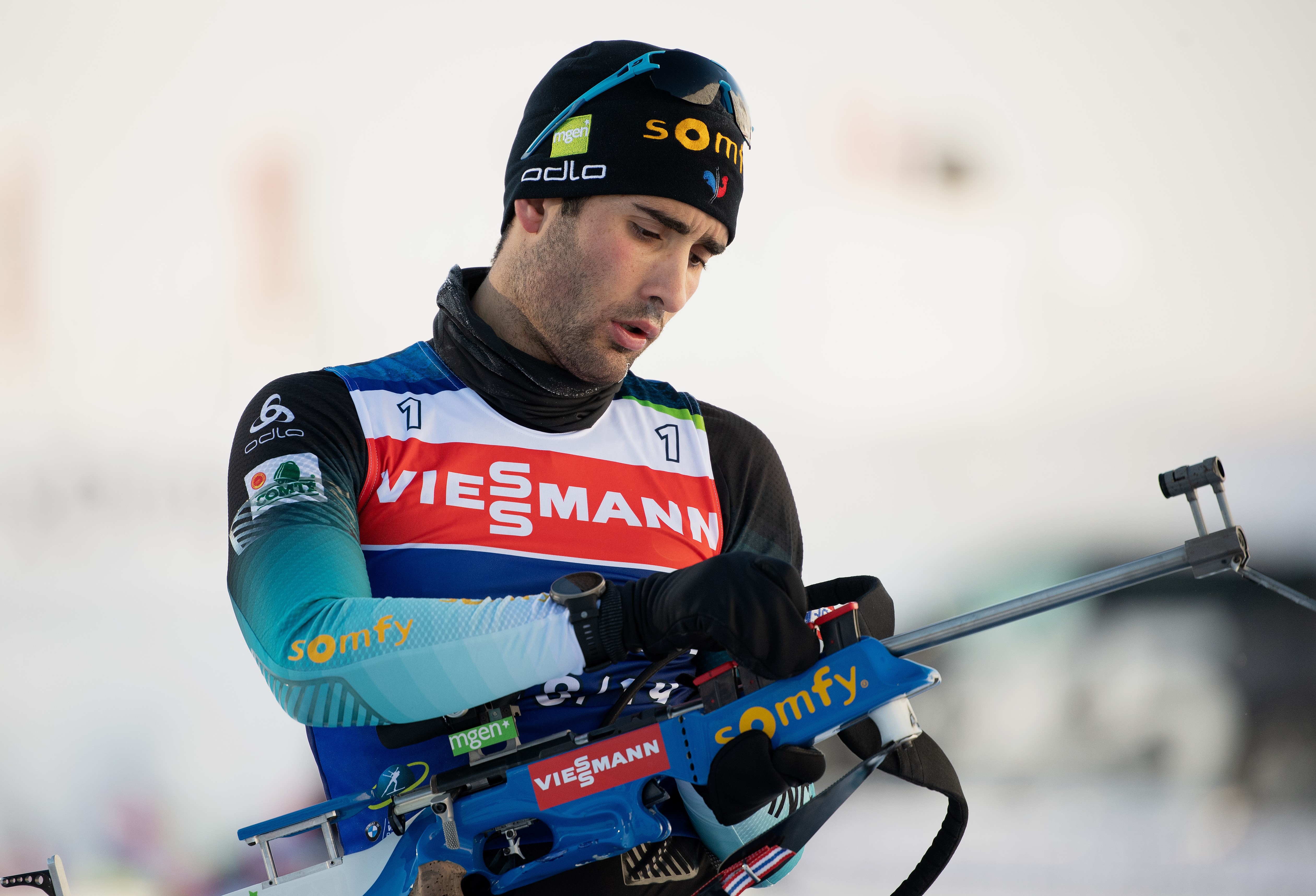 HOCHFILZEN, AUSTRIA - DECEMBER 13: Martin Fourcade of France practices at the shooting range during the Official Training for the IBU Biathlon World C