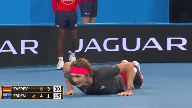 Zverev falls, styles it out with press-ups against Ebden Zverev falls, styles it out with press-ups against Ebden