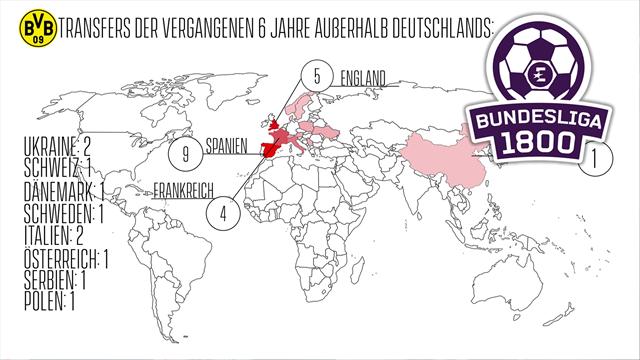 Bundesliga 1800 | Hier schlug der BVB zu: Die Transferkarte von Borussia Dortmund Bundesliga 1800 | Hier schlug der BVB zu: Die Transferkarte von Borussia Dortmund