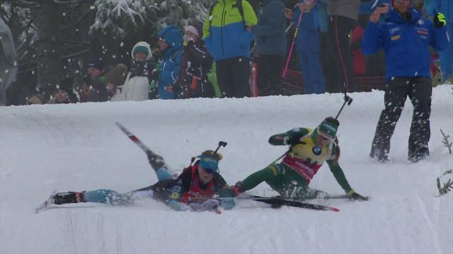 Trinkflasche sorgt für Sturz bei Biathlon-Verfolgung Trinkflasche sorgt für Sturz bei Biathlon-Verfolgung