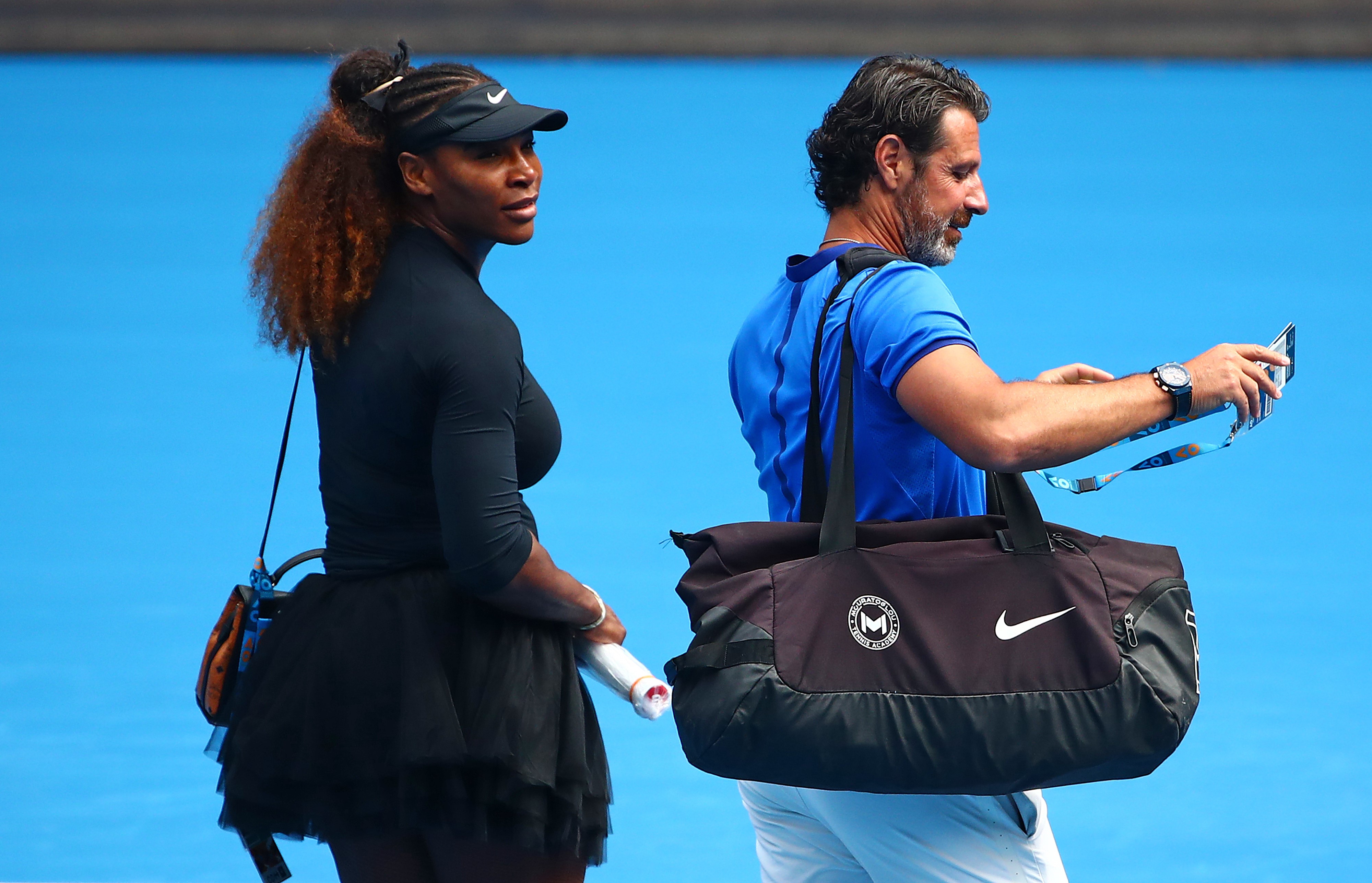 Serena Williams et Patrick Mouratoglou lors de l'Open d'Australie 2019