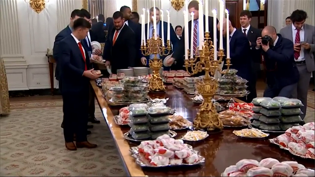 Trump serves up '1,000' Big Macs to NCAA champions at White House Trump serves up '1,000' Big Macs to NCAA champions at White House