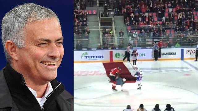 El saque de honor de Mourinho en un partido de hockey que acabó en pifia