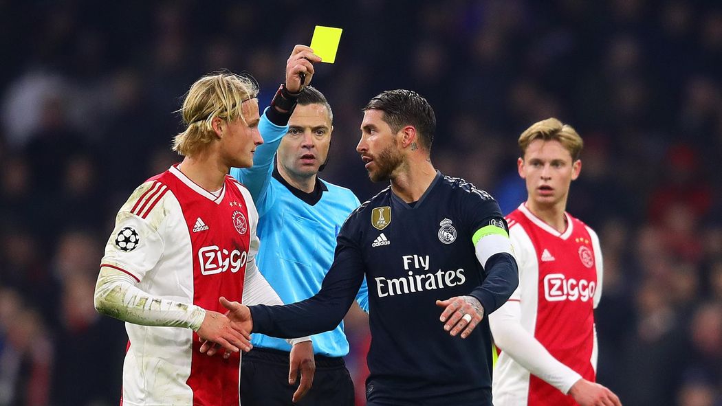 Image result for ramos yellow cards vs ajax