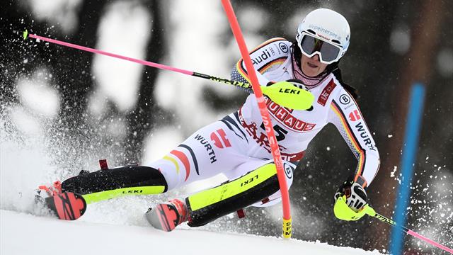 Geiger nach 1. Slalom-Lauf mit Top-Platzierung Geiger nach 1. Slalom-Lauf mit Top-Platzierung