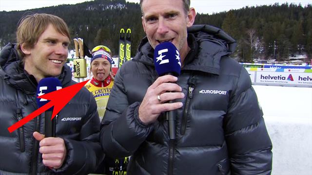 Rotzfreches Photobombing! Weltmeisterin Falla foppt TV-Experten Rotzfreches Photobombing! Weltmeisterin Falla foppt TV-Experten