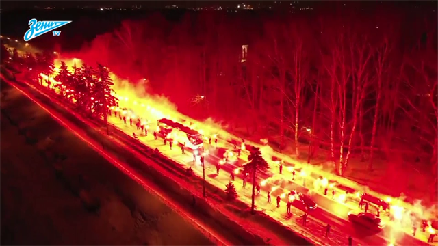 Zenit fans produce incredible fire display for team ahead of Europa League clash Zenit fans produce incredible fire display for team ahead of Europa League clash