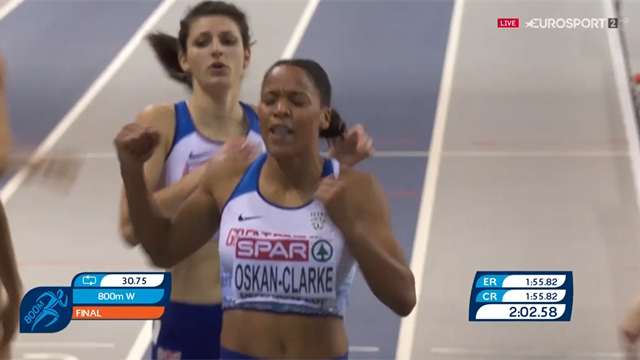 Oskan-Clarke storms to 800m gold at European Indoor Championships Oskan-Clarke storms to 800m gold at European Indoor Championships