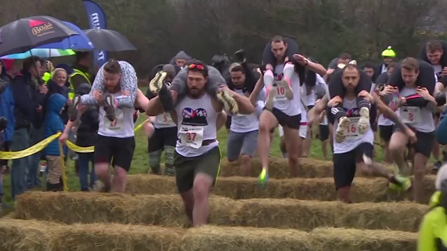 Surprise proposal made after Wife Carrying Championships Surprise proposal made after Wife Carrying Championships