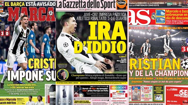 Edicola: da "Ira d'Iddio" a "Rey della Champions", i quotidiani celebrano Ronaldo e la Juventus