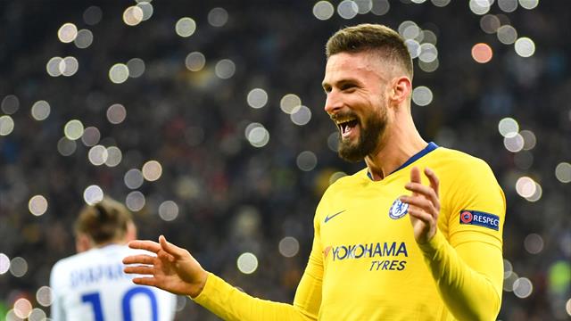 Giroud's perfect hat-trick helps Chelsea hammer Kiev